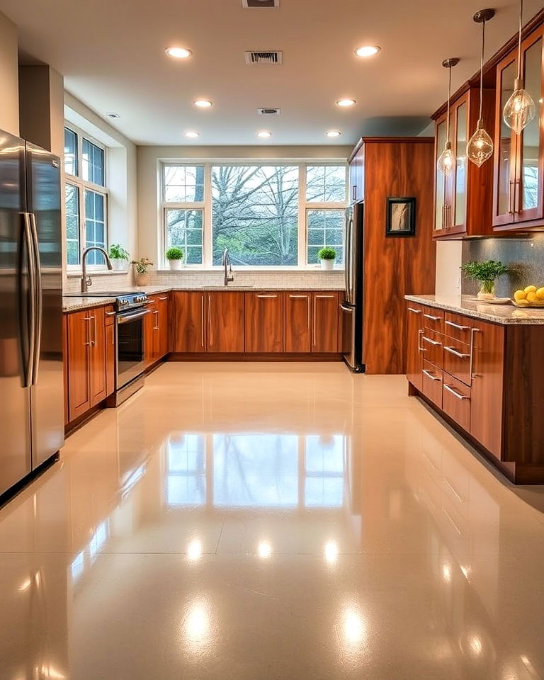 concrete kitchen floor with epoxy coating - 25 Concrete Floor Kitchen Ideas