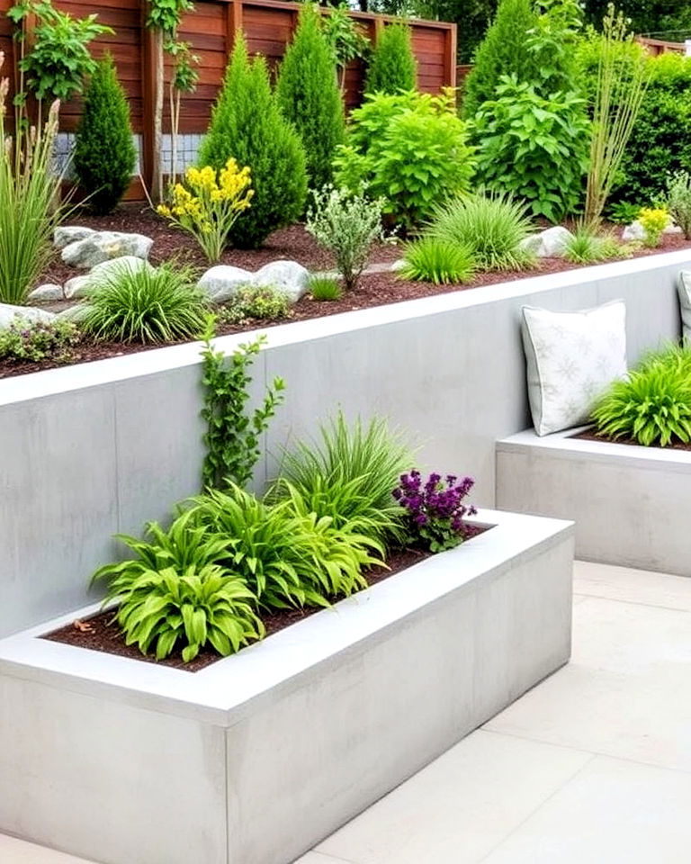 concrete landscaping with seating walls - 25 Concrete Landscaping Ideas