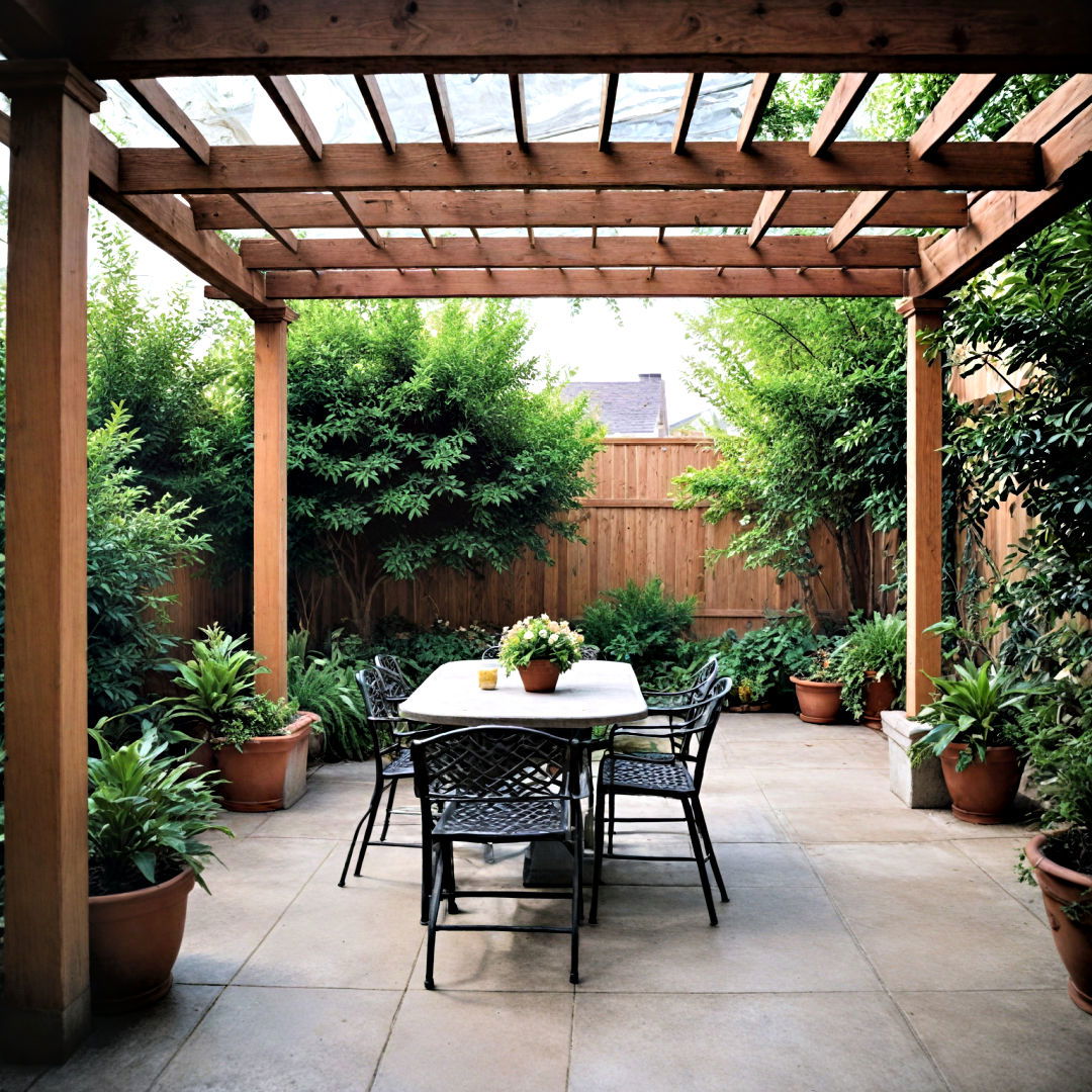 concrete patio with pergola for shade and style - 40 Concrete Patio Ideas