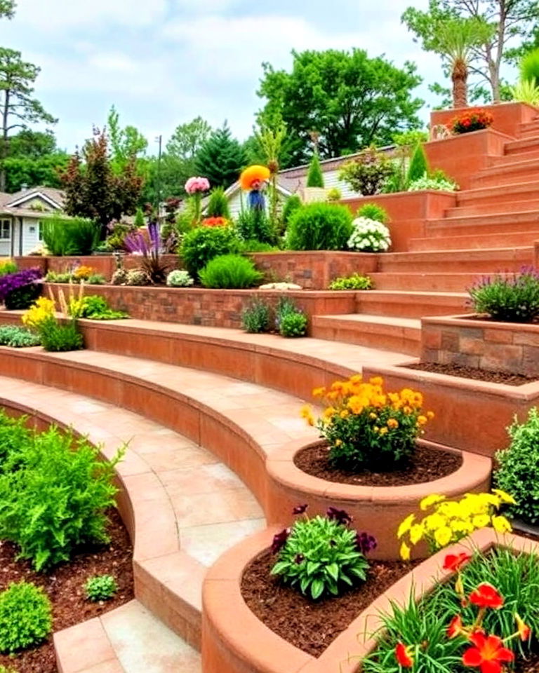 concrete terraced garden landscape - 25 Concrete Landscaping Ideas