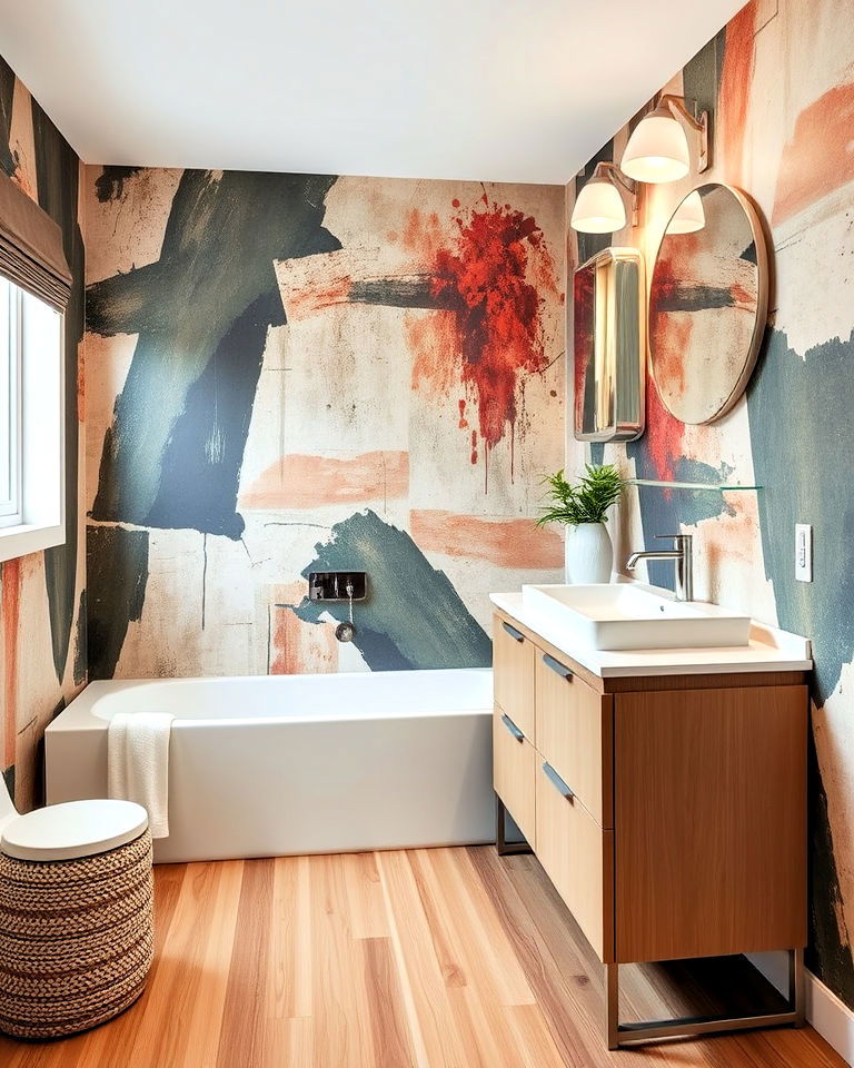 contemporary aesthetic abstract art wallpaper - 30 Bathroom Wallpaper Ideas