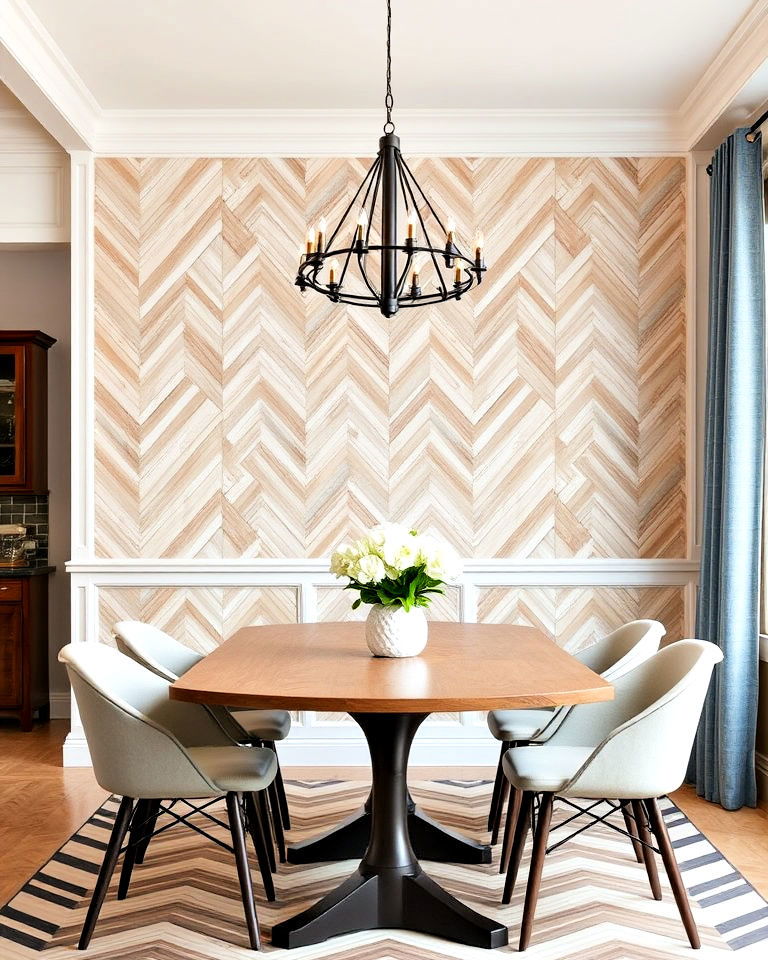 contemporary chevron pattern paneling - 25 Dining Room Wall Paneling Ideas