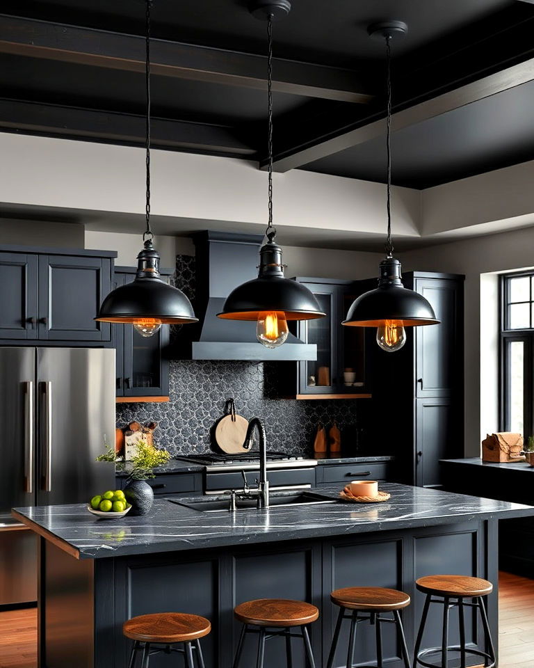 contemporary industrial lighting fixtures - 25 Dark Kitchen Ideas