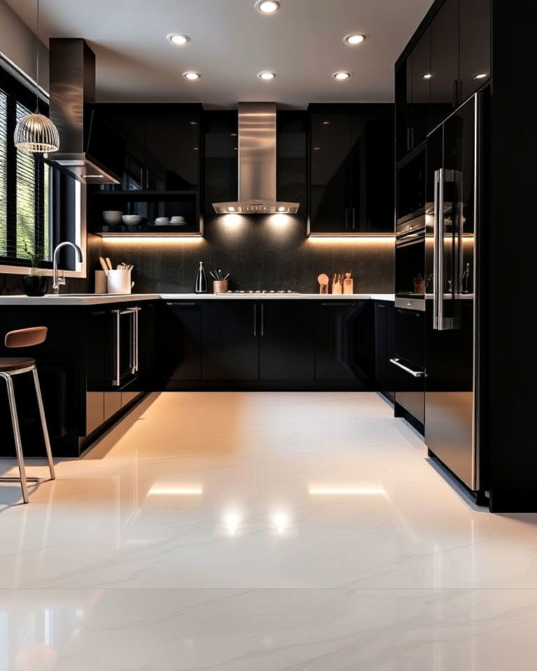 contemporary look high gloss linoleum finish - 20 Linoleum Kitchen Flooring Ideas