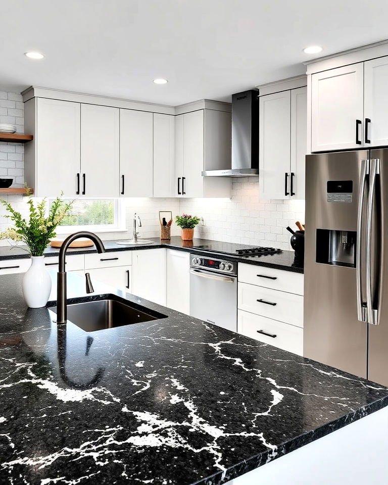 contemporary look monochrome granite countertops - 40 Kitchen Countertop Ideas