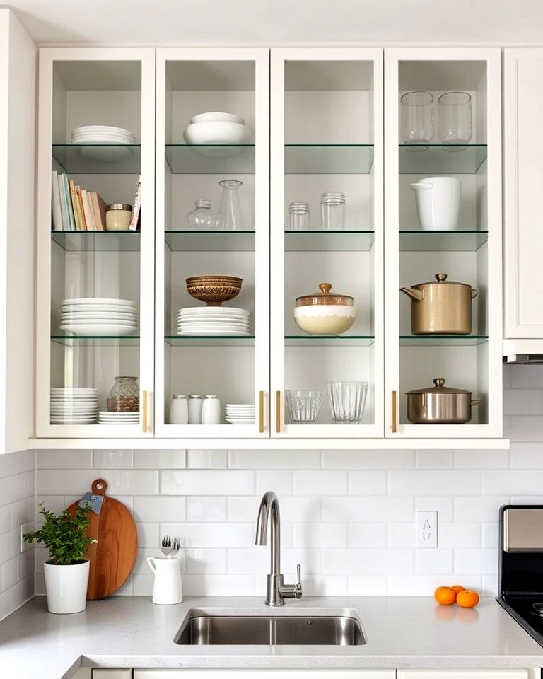 contemporary open glass shelving cabinets - 20 Modern Style Glass Kitchen Cabinets