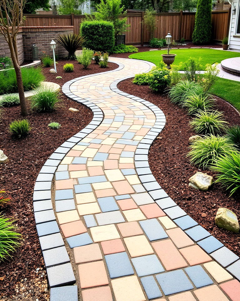contrasting colors for curved paver walkway - 25 Curved Walkway Ideas