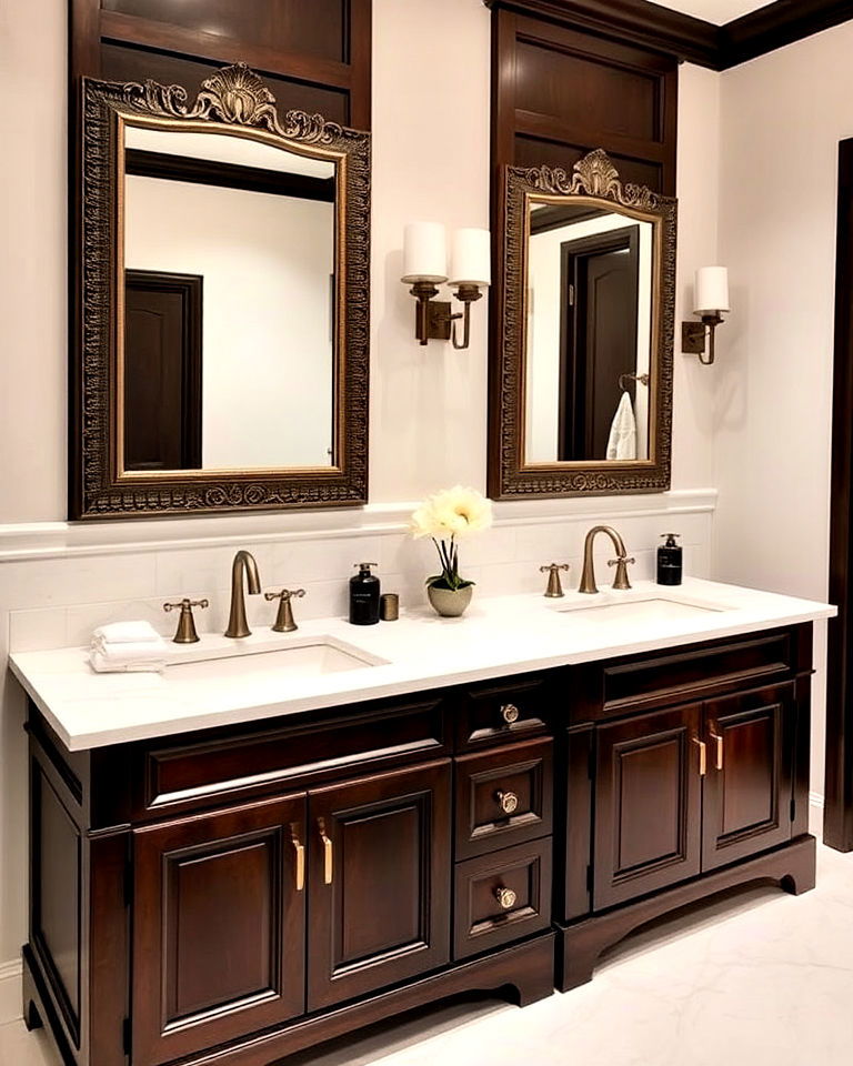 contrasting countertop for double vanity - 30 Transitional Bathroom Ideas