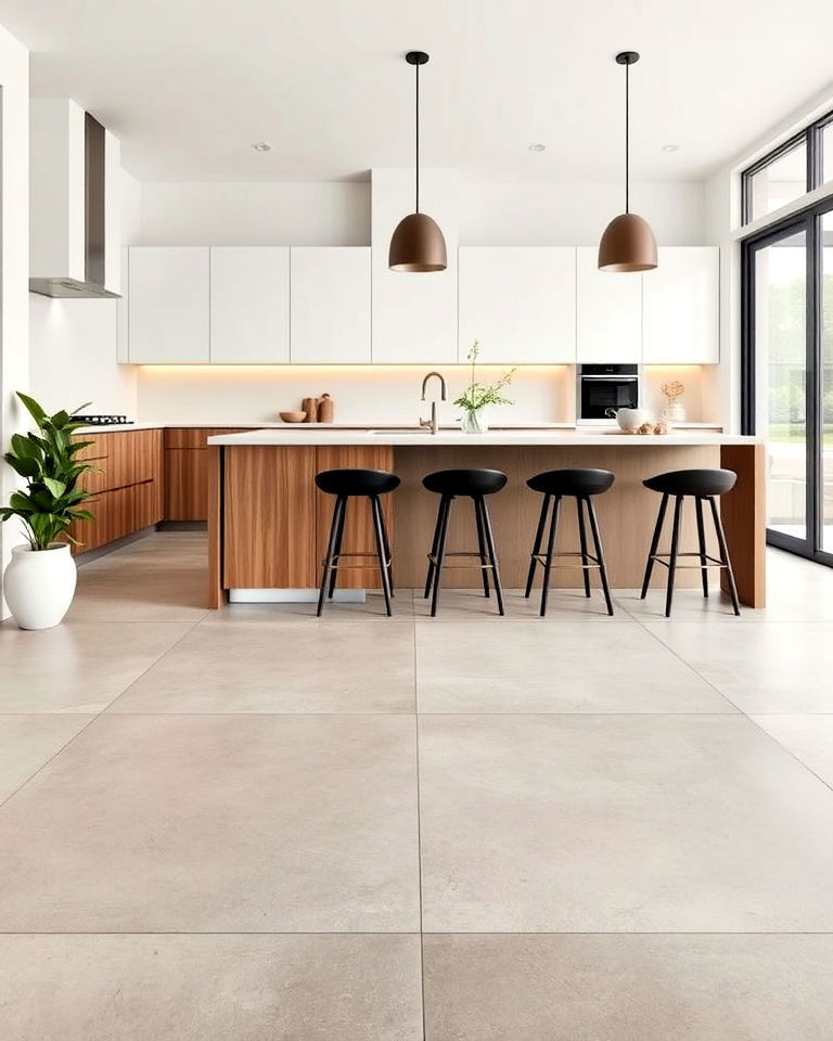 contrasting grout lines for concrete kitchen floor - 25 Concrete Floor Kitchen Ideas