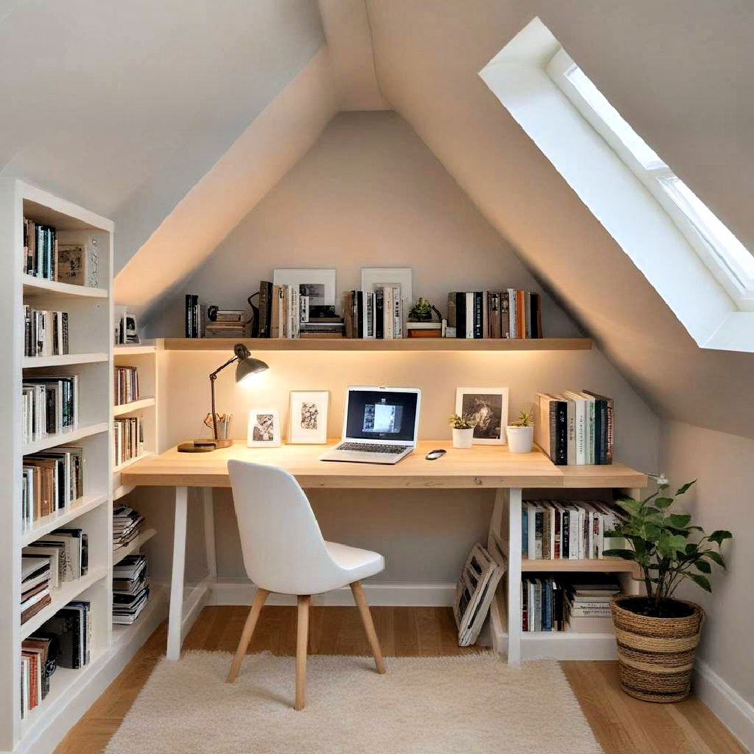 convert attic into writing nook - 30 Low Ceiling Small Attic Room Ideas