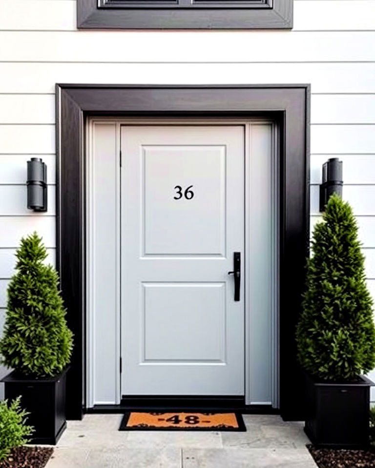 cool grey front door and black trim - 25 Grey Front Door Ideas