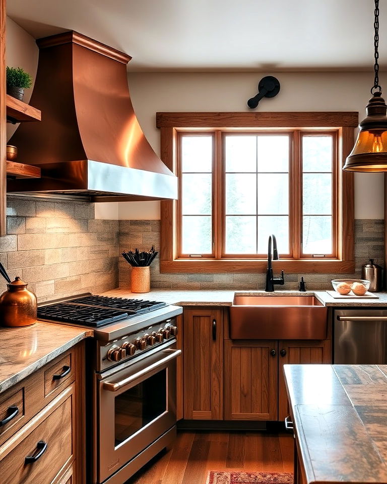 copper accents to add touch of luxury - 20 Mountain House Kitchen Ideas
