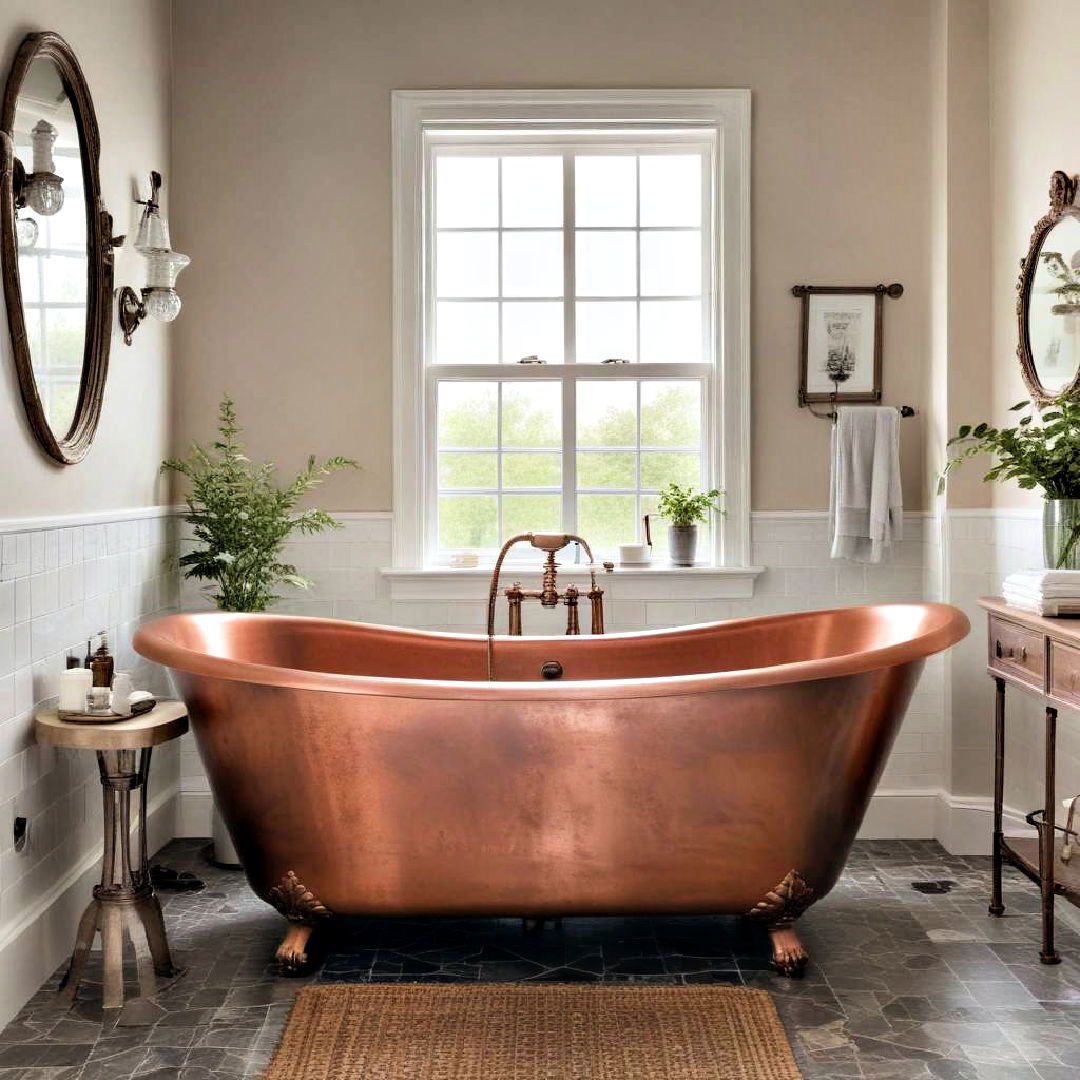copper bathtub for brown bathroom - 25 Brown Bathroom Ideas