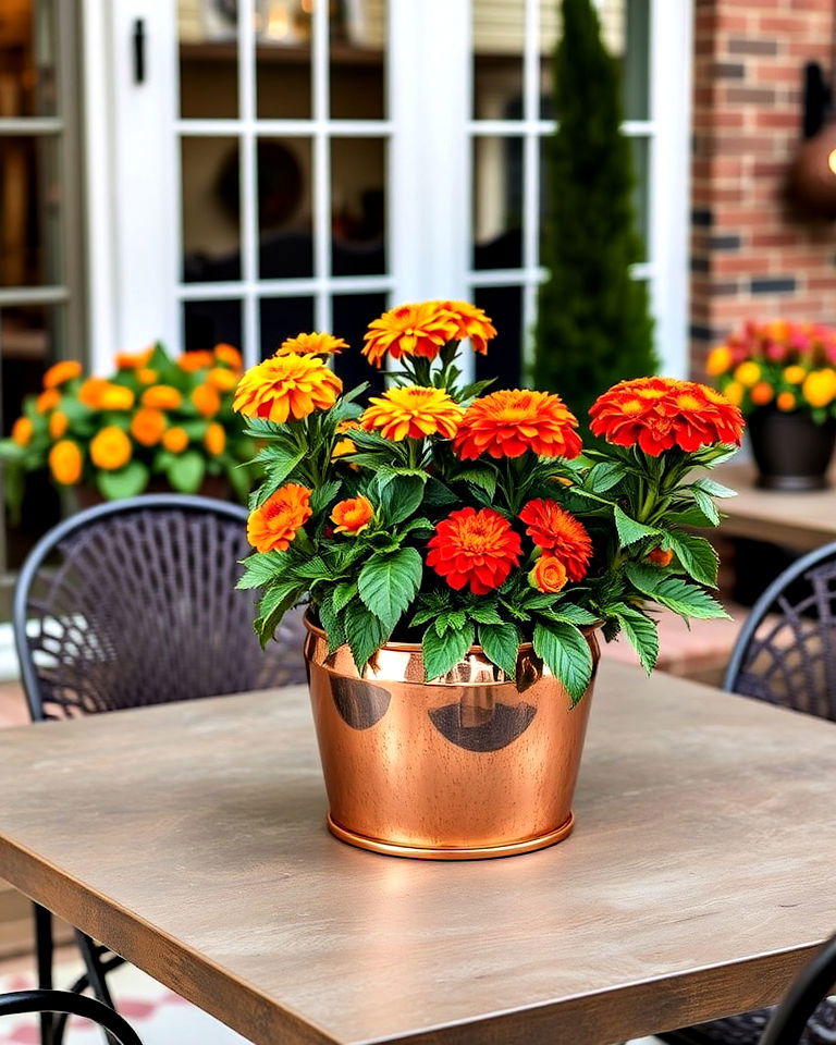 copper pot for fall planter - 40 Fall Planter Ideas