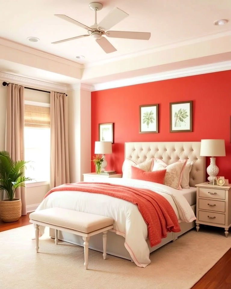 coral accent wall for bedroom - 25 Coral Bedroom Ideas