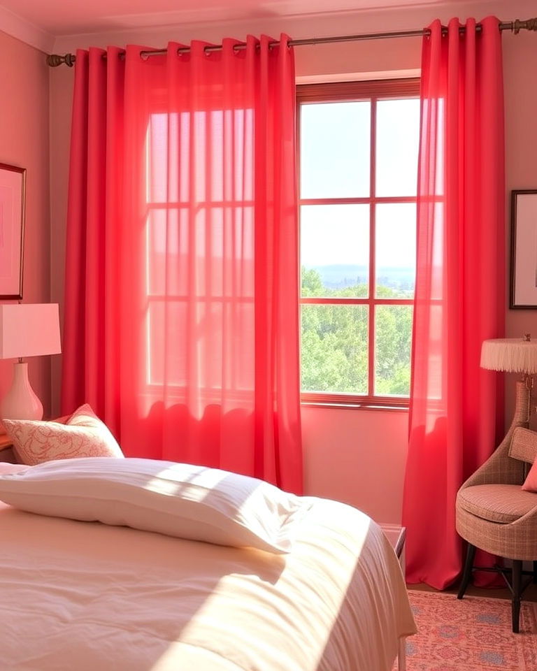 coral curtains for bedroom - 25 Coral Bedroom Ideas
