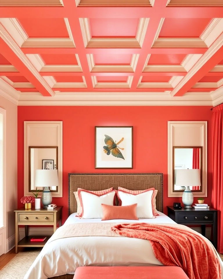 coral painted ceiling for bedroom - 25 Coral Bedroom Ideas