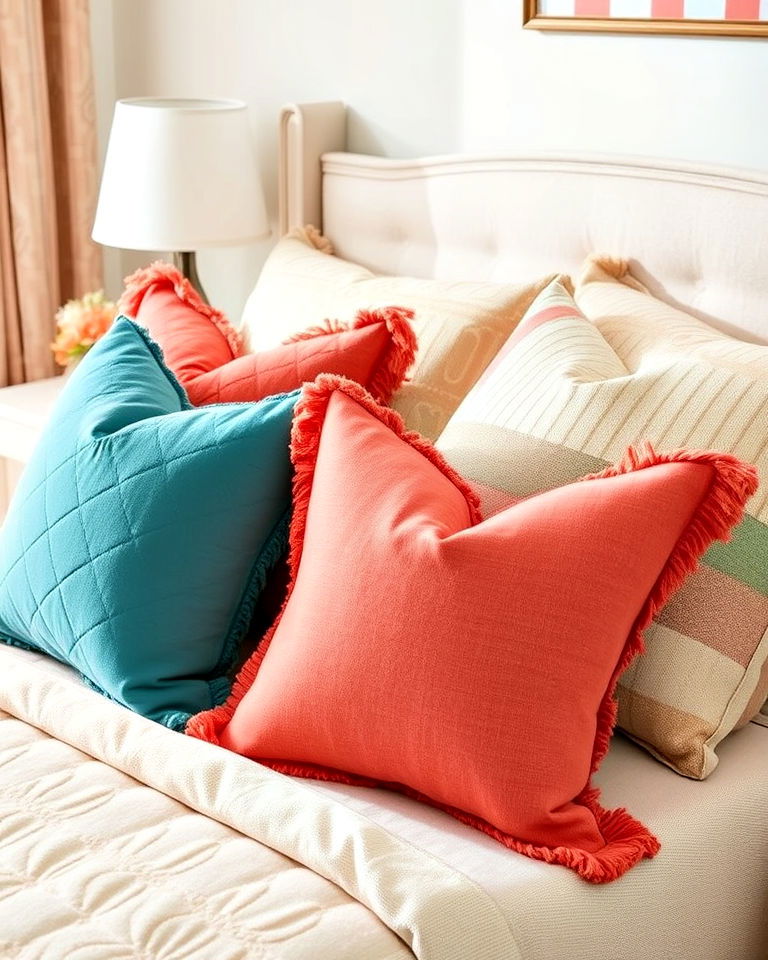 coral throw pillow ideas - 25 Coral Bedroom Ideas