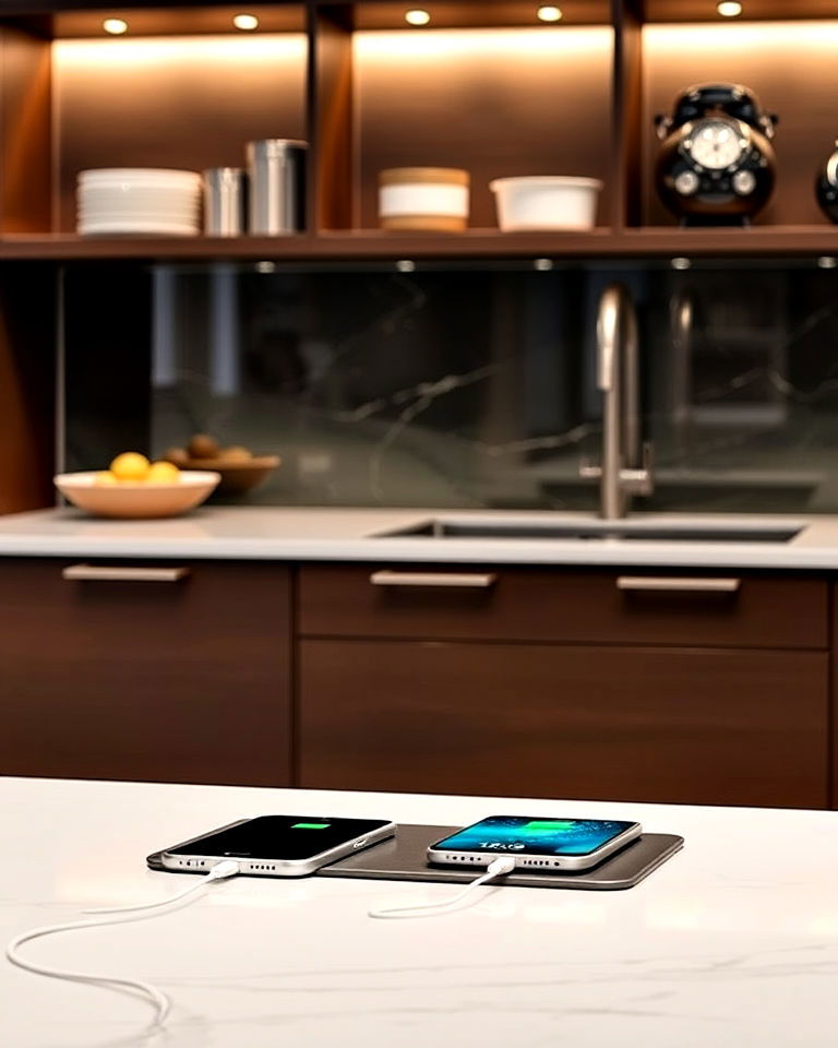 corian countertops with built in charging stations - 40 Kitchen Countertop Ideas