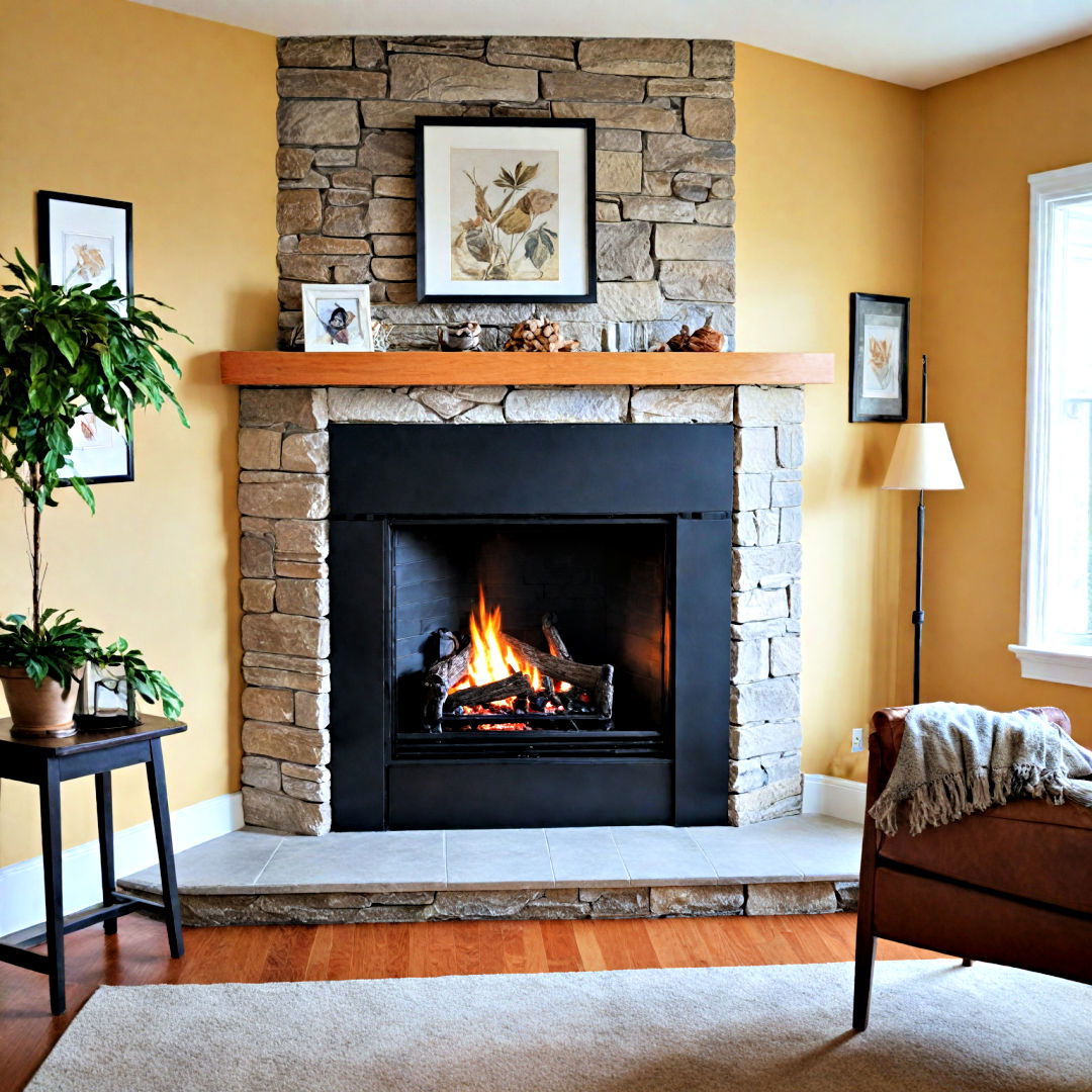 corner fireplace with a fireplace insert idea - 25 Corner Fireplace Ideas