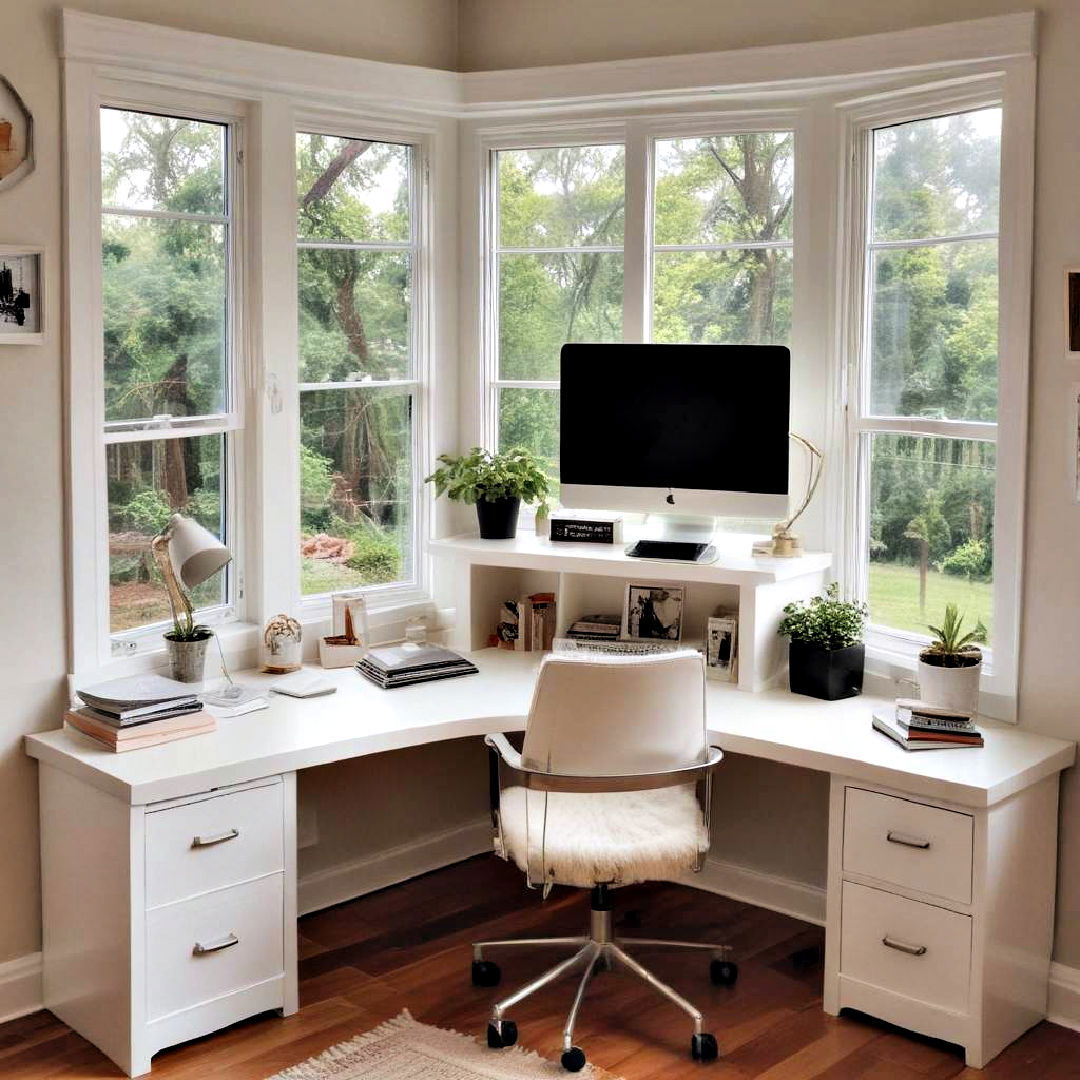 corner workspace desk in front of window - 15 Desk in Front of Window Ideas