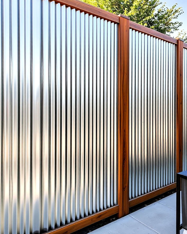 corrugated metal fence and wooden border - 25 Metal and Wood Fence