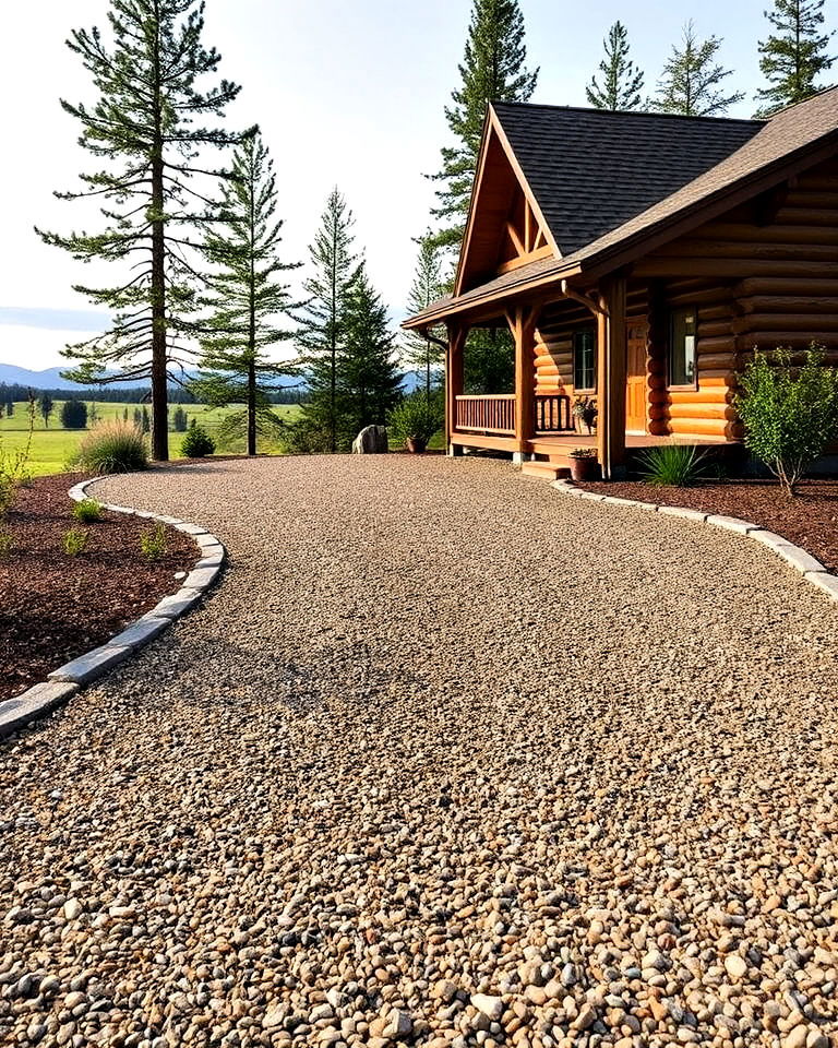 cost effective gravel driveway with edging - 25 Log Cabin Landscaping Ideas