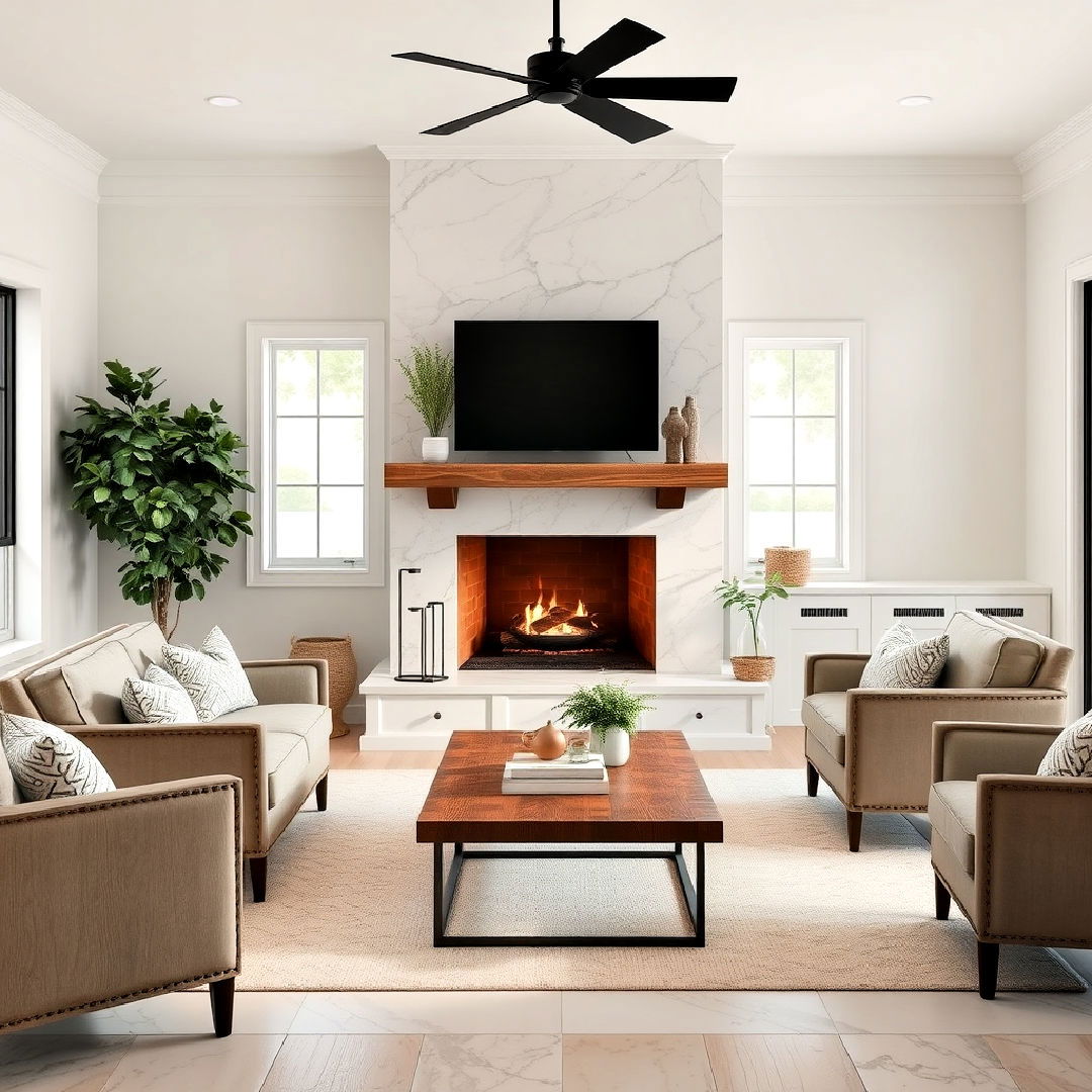cost effective marble look porcelain tiles - 30 Farmhouse Fireplace Tile Ideas