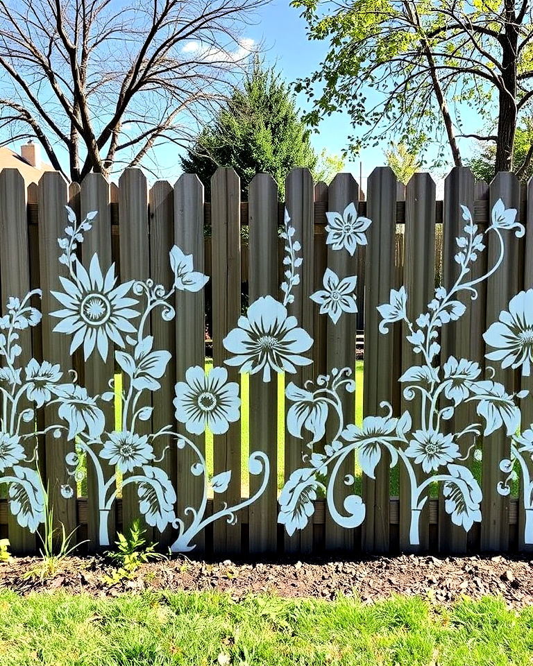 cost effective stencil art fence - 20 Fence Art Ideas