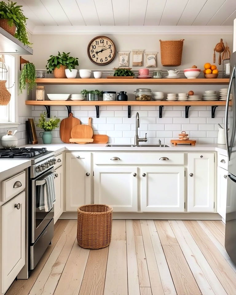 cottage inspired kitchen with whitewashed wood floors - 20 Light Wood Floor Kitchen Ideas
