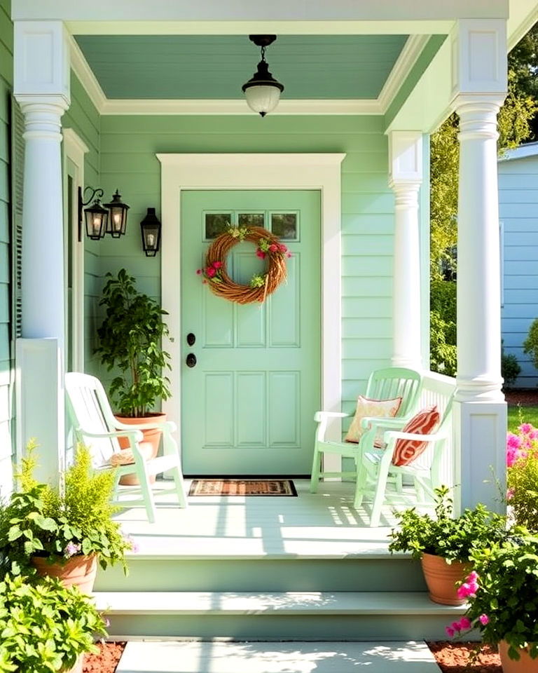 cottage style crisp mint green paint - 20 Porch Paint Colors