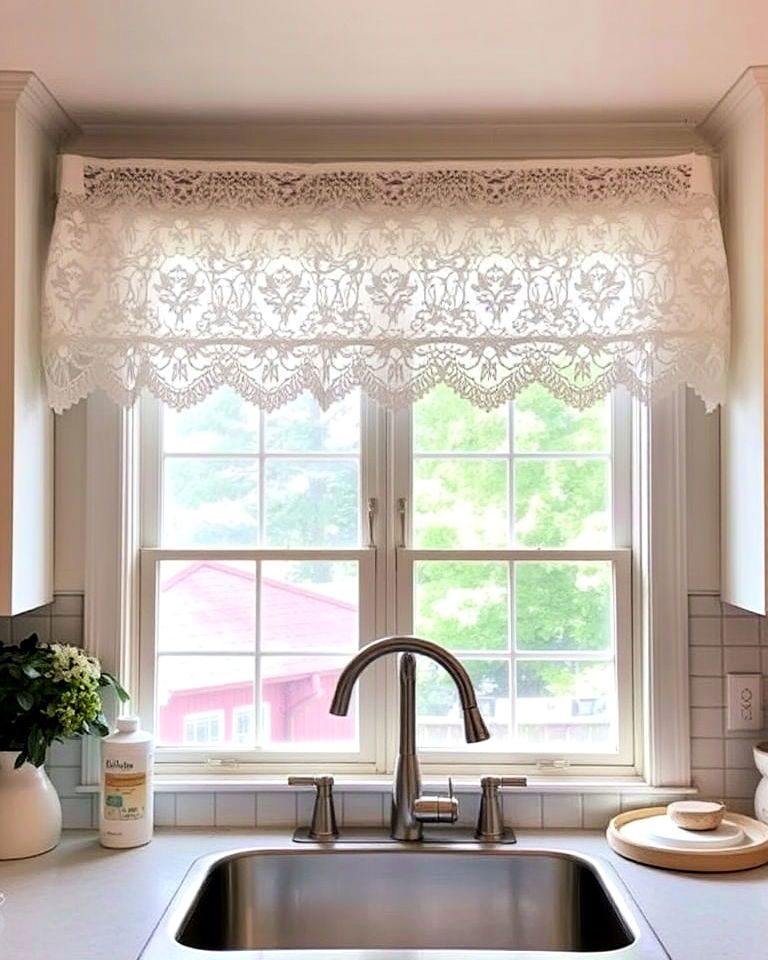 cottage style kitchen with lace valance - 20 Kitchen Valance Ideas