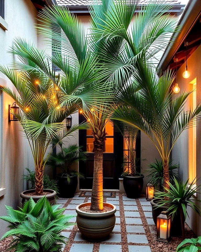 courtyard landscape with palm accents - 30 Front Yard Palm Tree Landscape Design Ideas