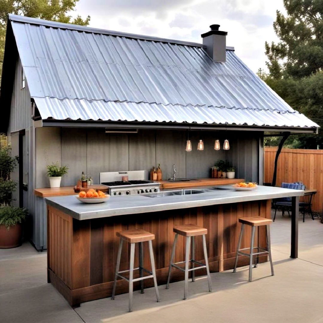 covered outdoor kitchen with metal roofing - 25 Covered Outdoor Kitchen Ideas