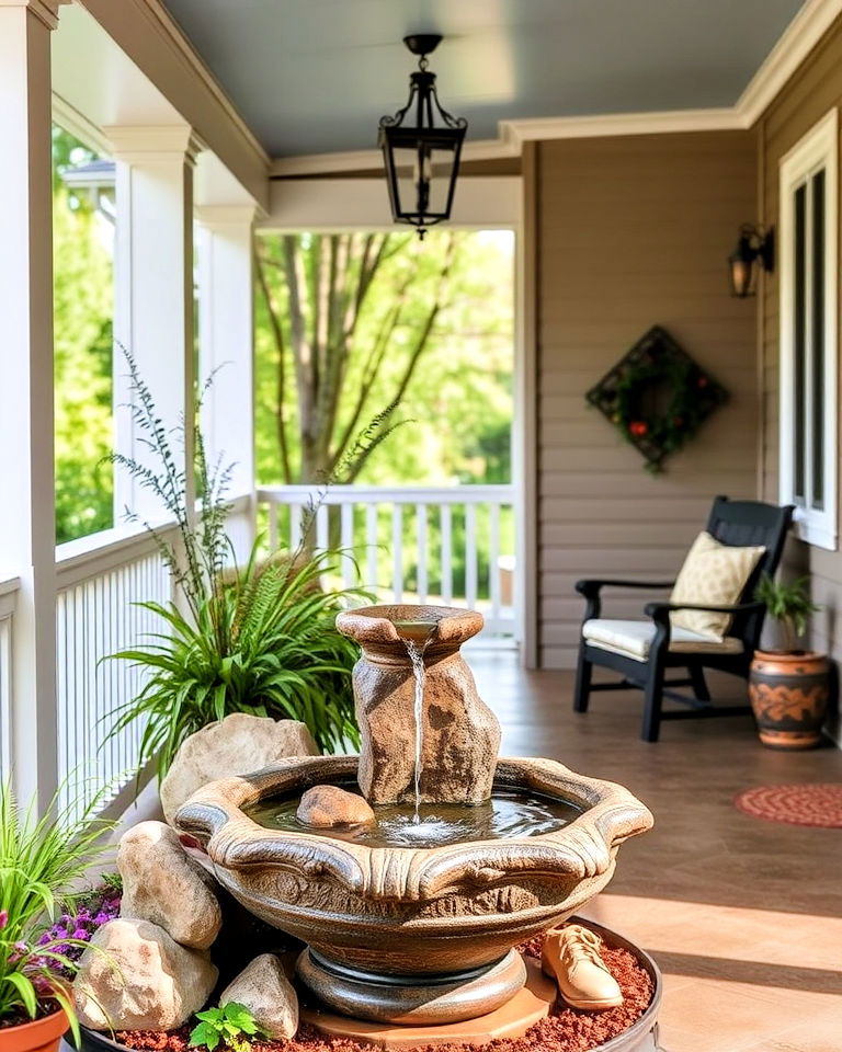 covered porch with water feature - 40 Covered Porch Ideas