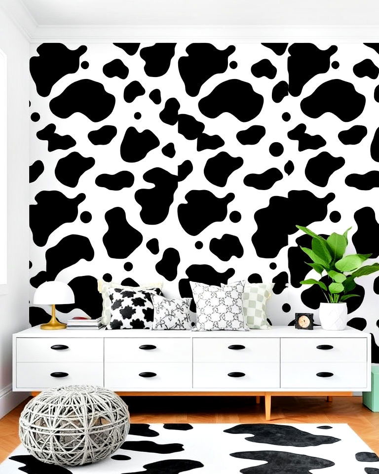 cow print accent wall design - 15 Cow Print Room Decor Ideas