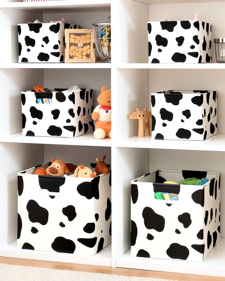 cow print storage bins for room decor - 15 Cow Print Room Decor Ideas