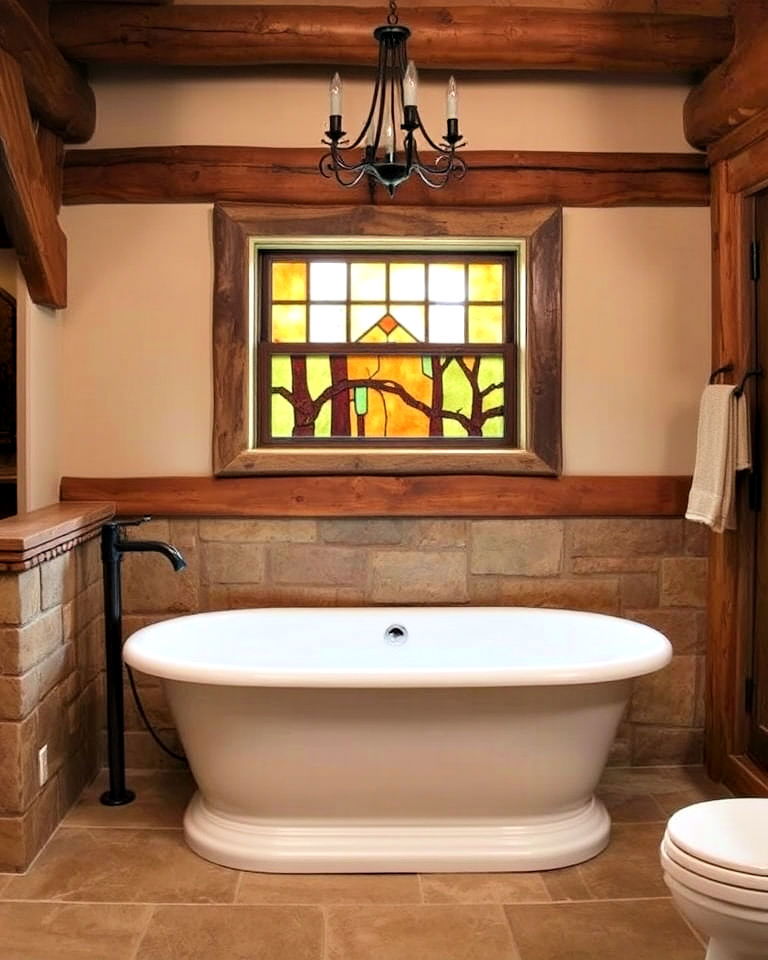 cozy aesthetic rustic stained glass panels - 20 Stained Glass Bathtub Ideas
