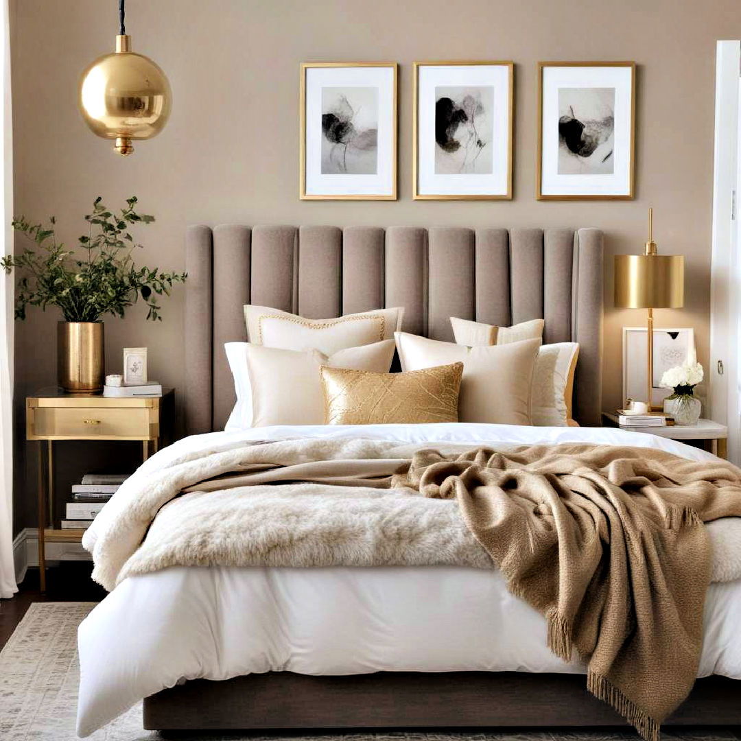 cozy bedroom with warm metals decor - 40 Cozy Bedroom Ideas
