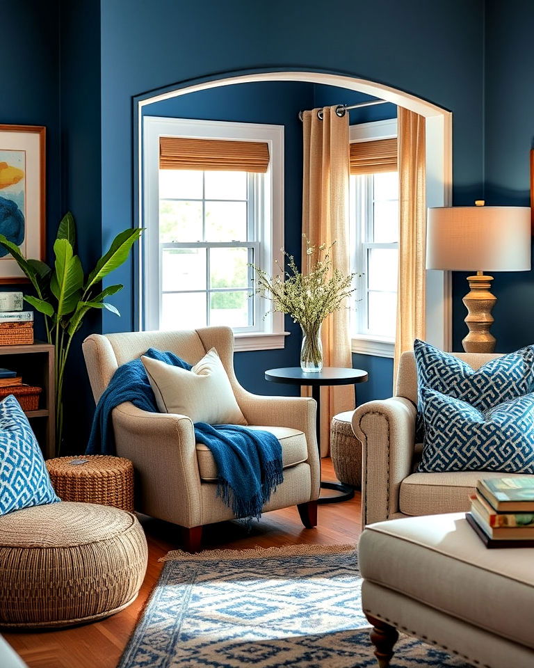 cozy blue and beige reading nook ideas - 20 Blue and Beige Living Room Ideas