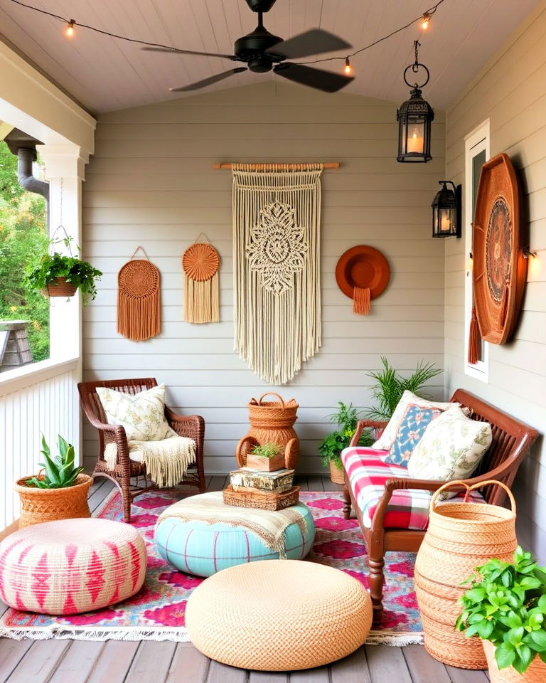 cozy bohemian covered porch - 40 Covered Porch Ideas