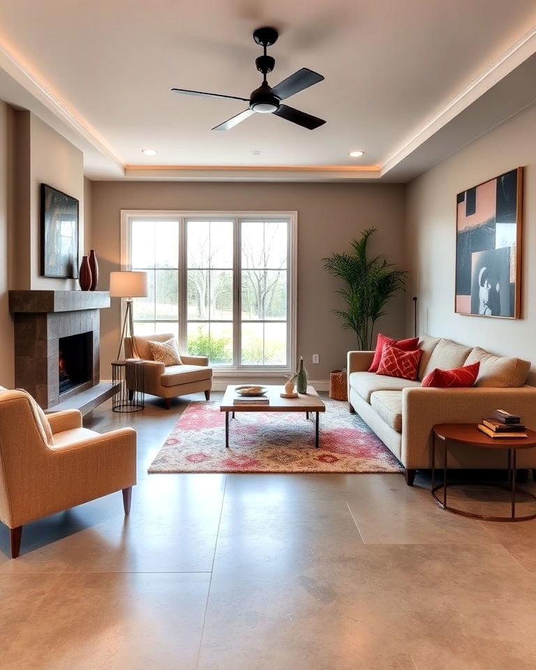 cozy concrete floor with radiant heating - 20 Concrete Floor Living Room Ideas
