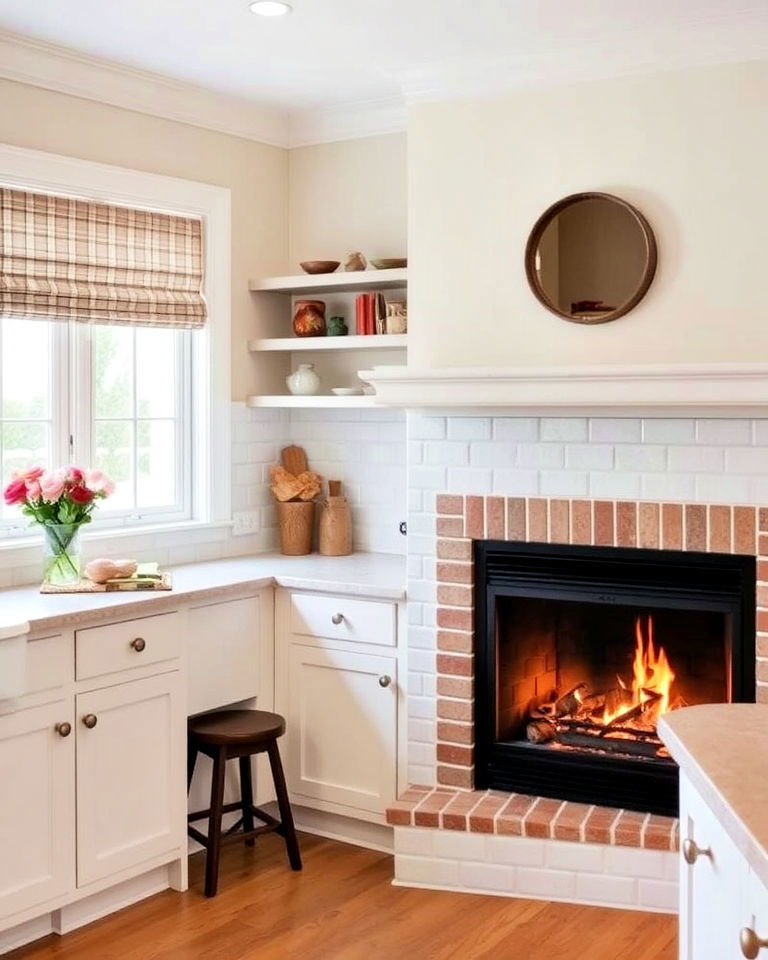 cozy corner fireplace for kitchen - 25 Kitchens With Fireplaces