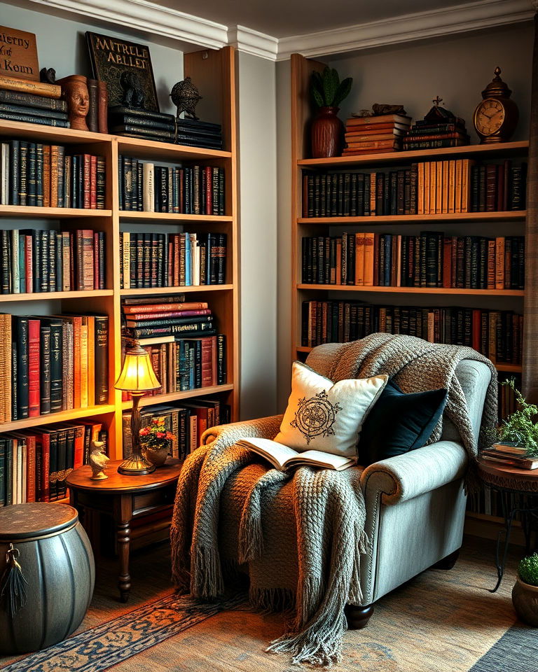 cozy corner for magical book nook - 30 Witchy Living Room Ideas