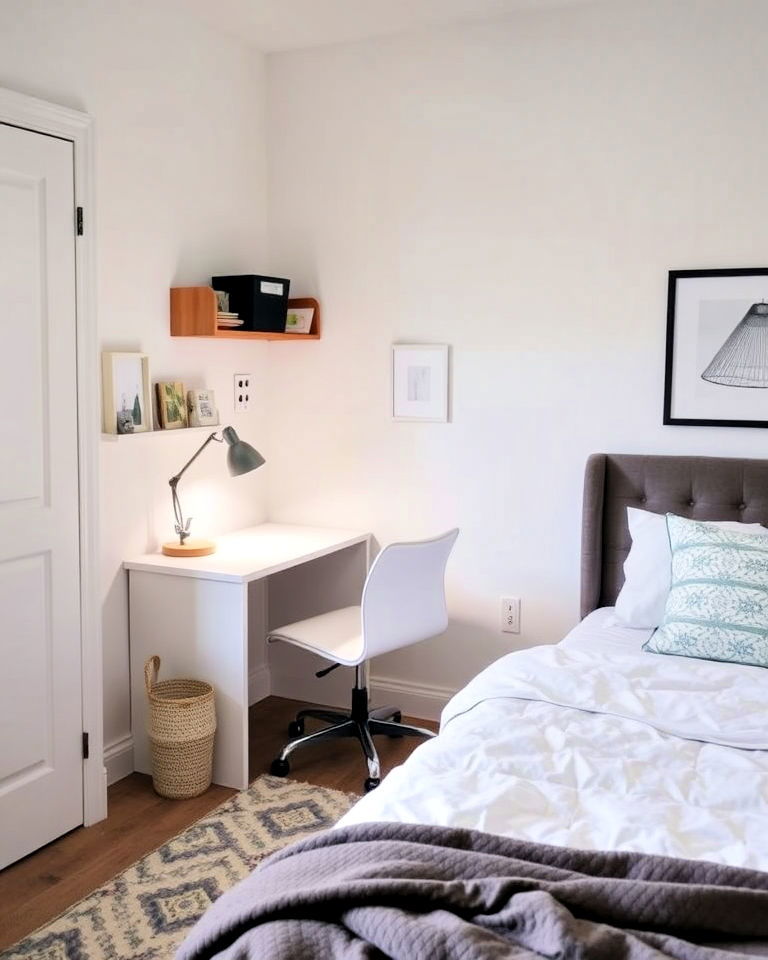 cozy corner workspace with compact desk - 40 Bedroom Office Ideas