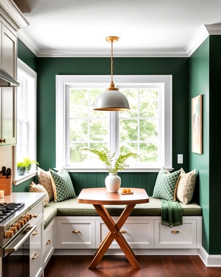 cozy dark green kitchen nook - 40 Dark Green Kitchen Ideas