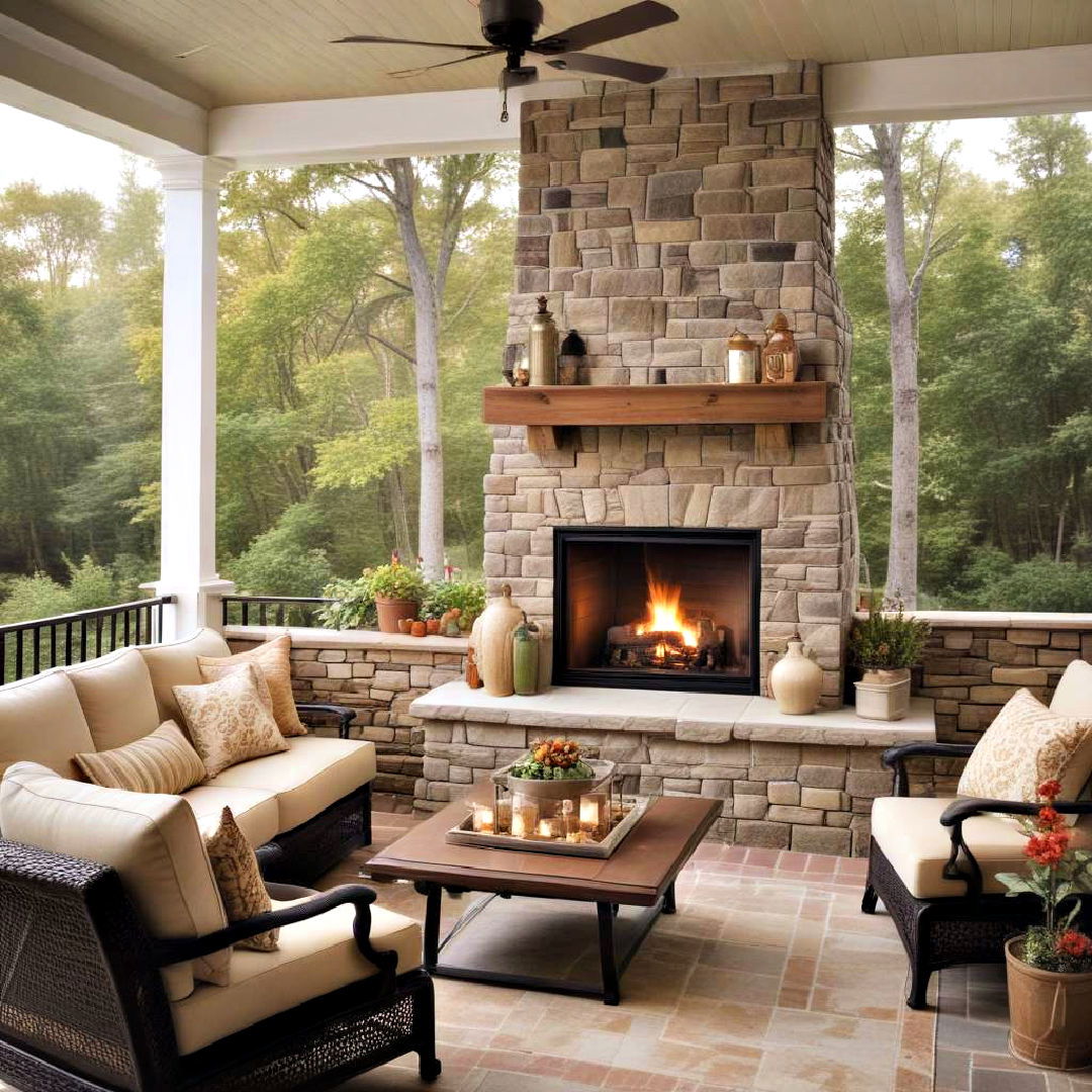 cozy fireplace for three season porch - 35 Three Season Porch Ideas