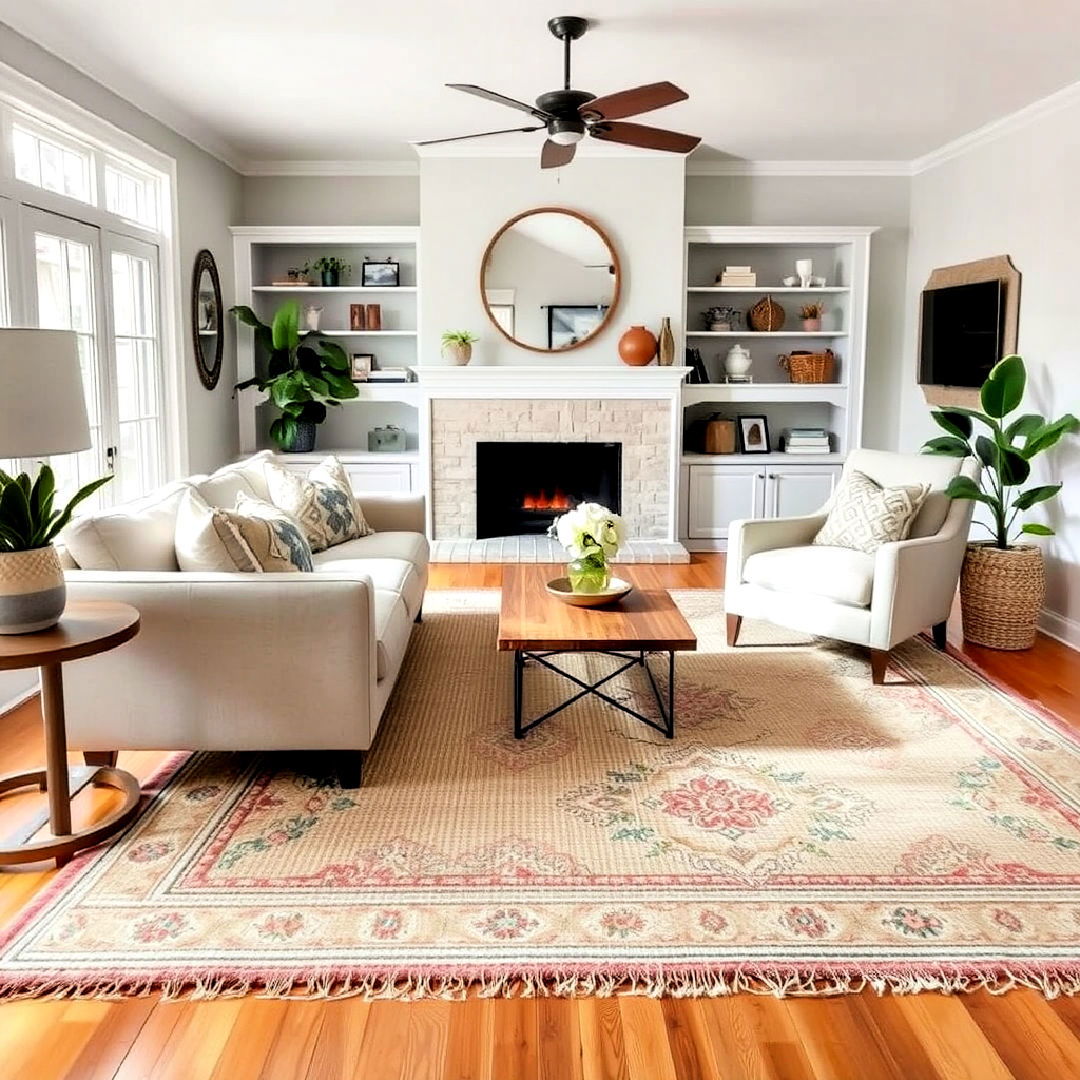 cozy floral patterned rug - 25 Shabby-chic Style Living Room Ideas