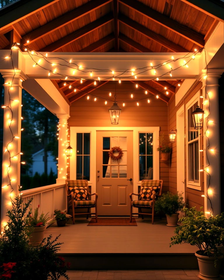 cozy glow with string lights - 20 Front Porch Lighting Ideas
