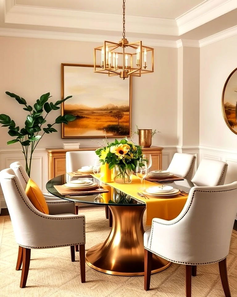 cozy golden yellow accents - 20 Yellow Dining Room Ideas